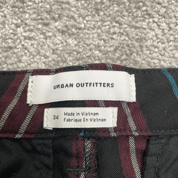 Urban Outfitters Cropped Pants Mens 34 Maroon Black Striped Straight Drawstring - Picture 8 of 15
